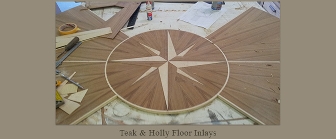 Teak and holly floor inlays